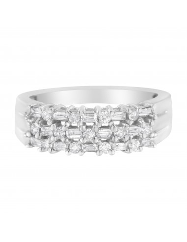 14KT White Gold 1/2 cttw Diamond Baguette and Round Brilliant-cut Band Ring (H-I SI1-SI2) - Size 7 destockage