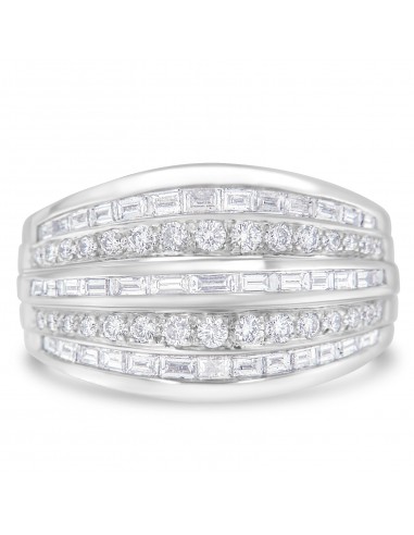 14kt White Gold 1 1/4ct TDW Round And Baguette cut Diamond Modern Band Ring (H-ISI1-SI2) Dans la société mordern