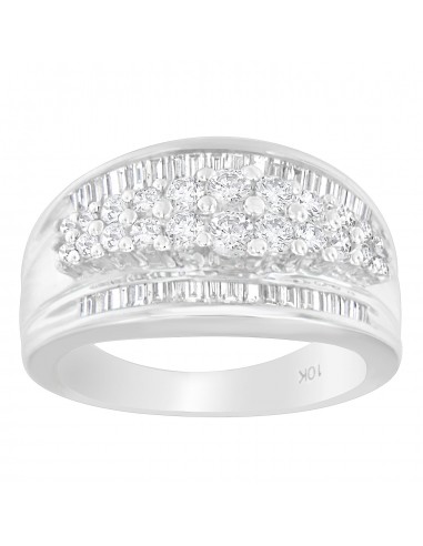 10kt White Gold 1ct TDW Round and Baguette cut Diamond Channel Ring (H-II1-I2) en ligne des produits 