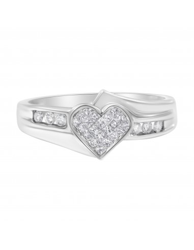 10kt White Gold 1/3ct TDW Round and Princess cut Diamond Heart Ring (H-ISI2-I1) votre restaurant rapide dans 