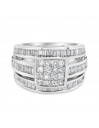 14K White Gold 2.0 Cttw Baguette and Princess Cut Diamond Ring (H-I Color VS1-VS2 Clarity) l'achat 