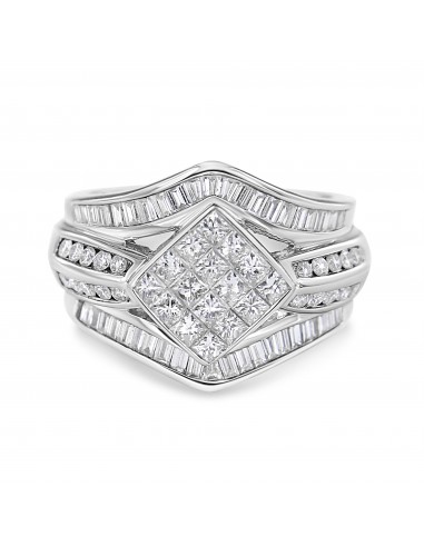 14K White Gold 1 3/4 Cttw Round Princess and Baguette Cut Diamond Ring (G-H Color SI1-SI2 Clarity) meilleur choix