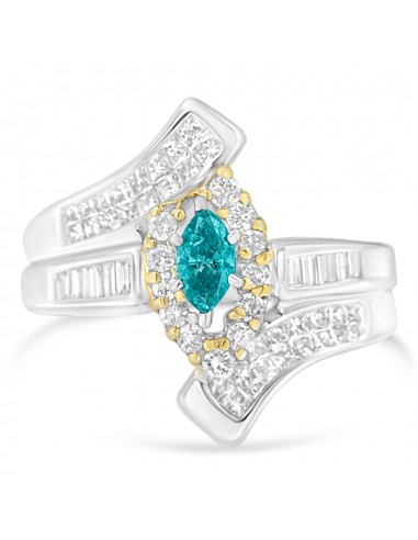 14k Two-Toned Gold 1 1/3ct TDW Treated Blue Marquise Round Baguette and Princess Diamond Twisted Ring(H-I SI1-SI2) prix