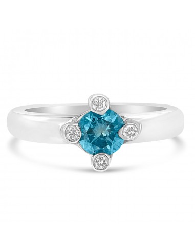 14k White Gold 3/4ct TDW Treated Blue Round Solitaire Diamond Ring(H-I SI1-SI2) rembourrage situé sous