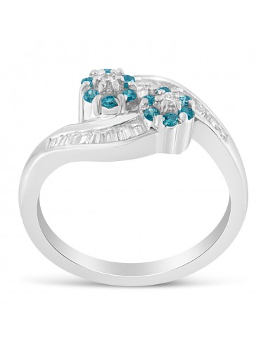 10k White Gold 1/2ct TDW Treated Blue Round and Baguette Diamond Floral Accent Ring(H-I SI1-SI2) Vous souhaitez 