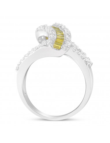 14k White Gold 1 1/2ct TDW Treated Yellow Baguette and Round Diamond Swirl Ring(H-I I1-I2) la chaussure