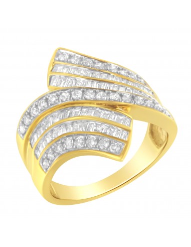 10k Yellow Gold-Plated Sterling Silver 1ct. TDW Diamond Bypass Ring (H-II1-I2) de pas cher