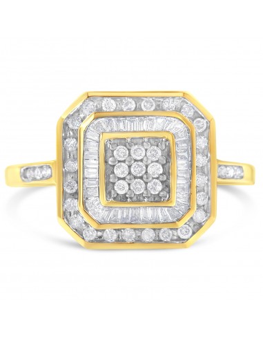 10K Yellow Gold 1/2ct TDW Round and Baguette cut Diamond Cluster Ring (I-JSI2-I1) vous aussi creer 