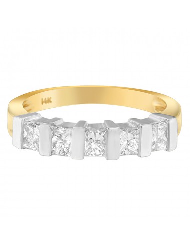 14K Two-Toned Gold 1 1/10 ct TDW 5 Stone Princess Clarity Enhanced Diamond Band Ring (G-HSI2-I1) pas cher 