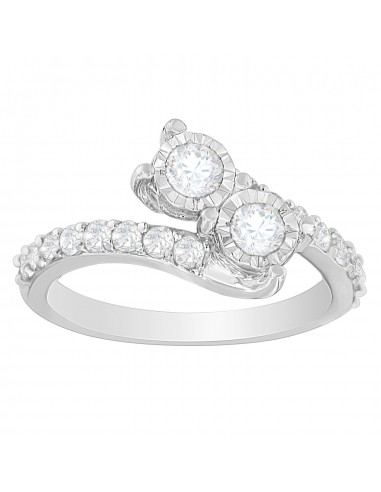 10K White Gold 1ct. TDW Two-Stone Diamond Ring (H-II1-I2) brillant des détails fins