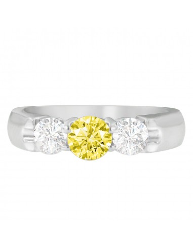 14K White Gold 1ct TDW Treated Yellow and White Diamond 3-Stone Ring (G-H VS2-SI1) Economisez 