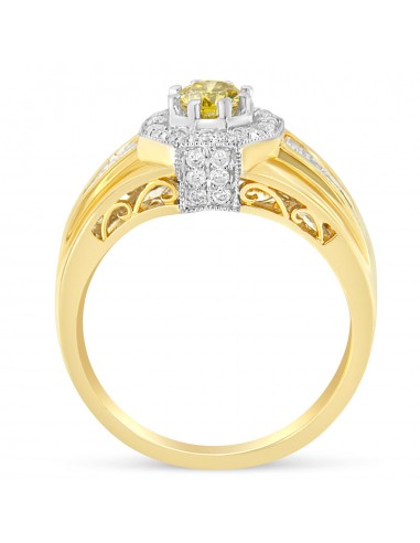 14K Yellow Gold 1 1/5ct TDW Round and Baguette Treated Yellow Diamond Cathedral Ring Band(H-I I1-I2) JUSQU'A -70%! 