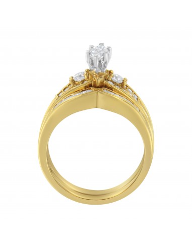 14K Yellow and White Gold 1ct TDW Marquise Diamond Shaped Engagement Ring Set (H-ISI2-I1) Dans la société mordern