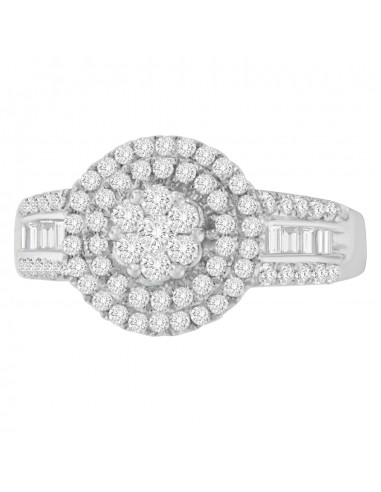 14k White Gold 5/8ct TDW Round and Baguette Cut Diamond Cluster Ring (H-II1-I2) pas cheres