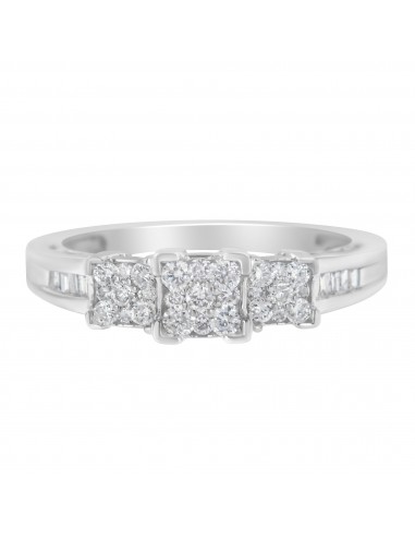 14kt White Gold 1/2ct TDW Round And Baguette cut Diamond Modern Band Ring (H-ISI2-I1) Amélioration de cerveau avec