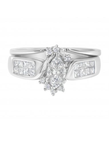 14K White Gold 1ct TDW Marquise Shaped Diamond Engagement Ring Set (H-ISI1-SI2) français