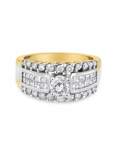 14K Yellow and White Gold 1 1/2 Cttw Round and Princess-Cut Diamond Band Ring (H-I Color, SI2-I Clarity) pas cher 