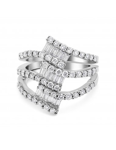 18K White Gold 1 3/4 Cttw Round and Baguette-Cut Diamond Cocktail Ring (H-I Color SI2-I1 Clarity) les muscles