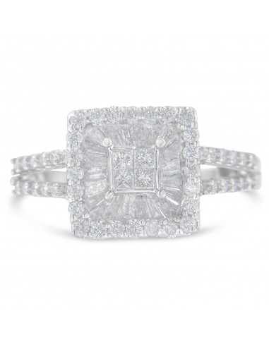 14K White Gold 3/4ct TDW Round Baguette and Princess cut Diamond Cushion Frame Ring (H-ISI2-I1) Par le système avancé 