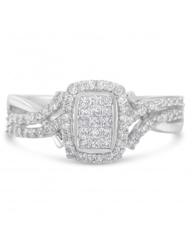 14kt White Gold 1/2ct TDW Round and Princess cut Diamond Ring (H-ISI2-I1) Par le système avancé 