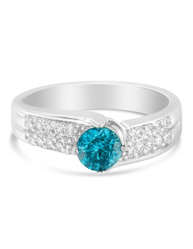 14k White Gold 1ct TDW White and Blue Round Cut Diamond Fashion Ring(H-I SI1-SI2) 50% de réduction en Octobre 2024