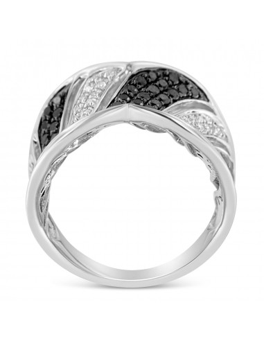 14k White Gold 1 1/4ct TDW Treated Black Round Diamond Cocktail Ring Band(H-I SI1-SI2) pas cheres