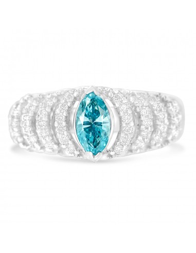 14K White Gold 3/4ct TDW Round and Treated Blue Marquise Diamond Modern Band Ring(H-I SI2-I1) Comparez et commandez 