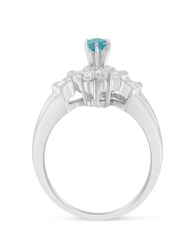 10k White Gold 1ct TDW Treated Blue Marquise Round and Baguette Diamond Cocktail Ring(H-I SI2-I1) la livraison gratuite