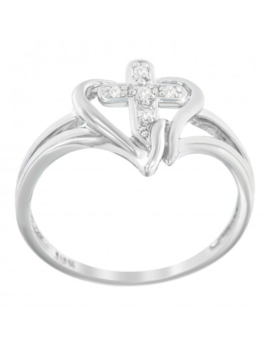 10K White Gold Diamond-Accented Cross & Open Heart Promise Fashion Ring (H-I Color, I1-I2 Clarity) - Size 7 de technologie