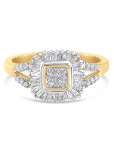 10K Yellow Gold Round and Baguette Cut Diamond Ballerina Ring (1/2 cttw, I-J Color, SI2-I1 Clarity) acheter en ligne