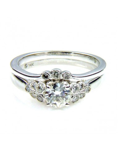 .90ct Antique Style Engagement Ring Set 14KT White Gold Véritable concentré