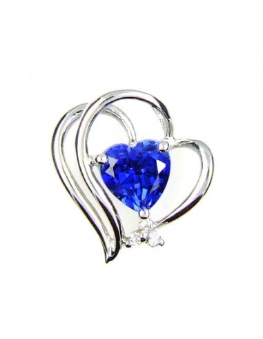 Created Sapphire Heart Love Pendant 14KT White Gold de technologie