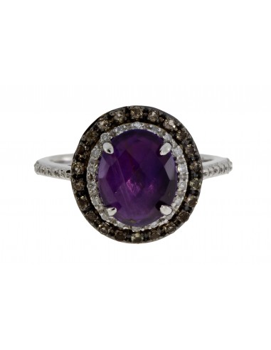 Genuine 2.37ct Amethyst Diamond Ring 10KT White Gold français