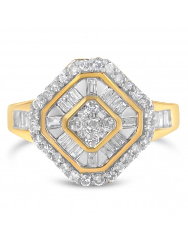 10K Yellow Gold Round and Baguette-Cut Diamond Cocktail Ring (1.0 Cttw, I-J Color, I1-I2 Clarity) - Size 7 pas cheres