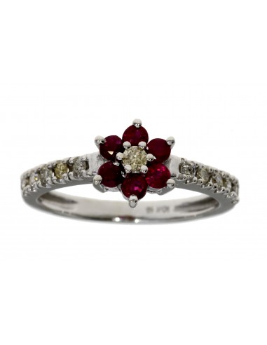 Natural .39ct Ruby Diamond Ring 14KT White Gold pas chere