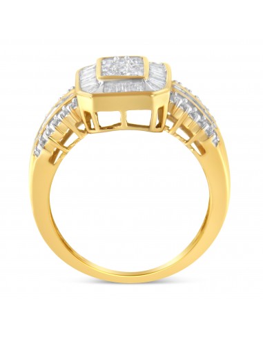 10K Yellow Gold Round and Baguette-Cut Diamond Cocktail Ring (1.0 Cttw, H-I Color, SI2-I1 Clarity) - Size 7 Véritable concentré