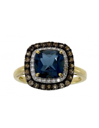 Genuine 2.44ct Blue Topaz Quartz Ring 10KT Yellow Gold offre 