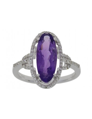 Natural .22ct Amethyst Diamond Ring 14KT White Gold soldes