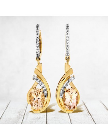 .97ct Morganite Diamond Dangle Earrings 14KT Rose Gold pas chere