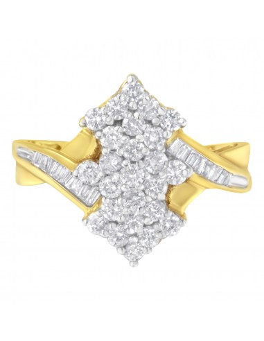 10K Yellow Gold Round And Baguette Cut Diamond Cluster Ring (1 1/10 Cttw, H-I Color, SI2-I1 Clarity) - Size 7 pas cheres