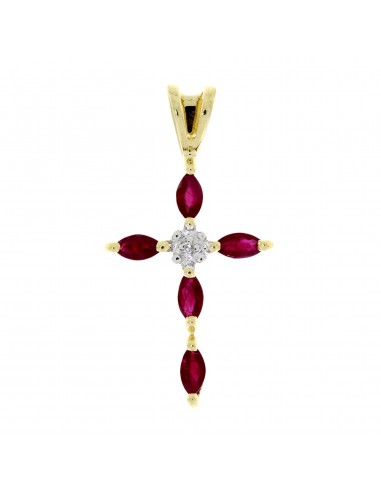 Ruby Diamond Cross Religious Pendant 14KT Yellow Gold À commander