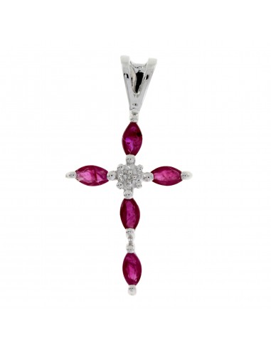 Ruby Diamond Cross Religious Pendant 14KT White Gold 2 - 3 jours ouvrés.