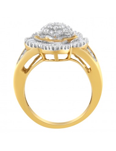 10KT Yellow Gold Round and Baguette Cut Diamond Ballerina Ring (1 cttw, I-J Color, SI1-SI2 Clarity) destockage