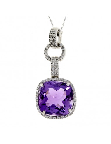 Natural 9.52ct Amethyst Diamond Pendant 18KT White Gold la chaussure