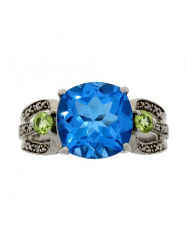 Genuine 3.54ct Blue Topaz Peridot Ring 10KT White Gold prix