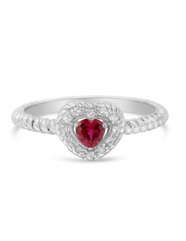 Sterling Silver 4MM Lab Created Ruby Heart and Diamond Accent Heart Ring (I-J, I2-I3) - Size 7 Fin de série