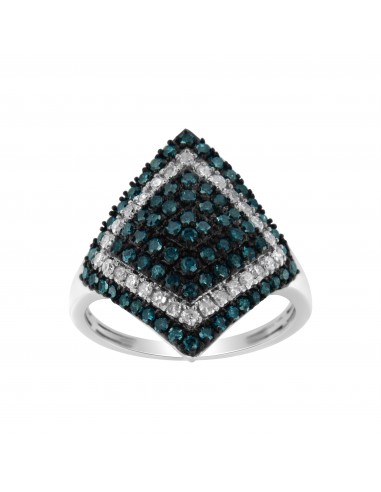 .925 Sterling Silver 1 cttw White and Treated Blue Diamond Rhombus Cocktail Ring (Blue, I3) - Size 6 2023