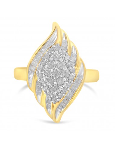 10K Yellow Gold Plated .925 Sterling Silver Diamond Cocktail Ring (3/4 Cttw, I-J Color, I2-I3 Clarity) - Size 6 plus qu'un jeu 