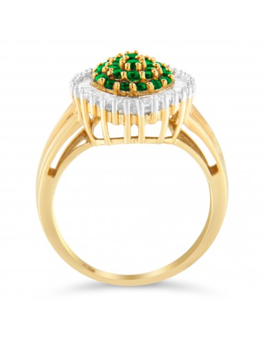 10K Yellow Gold 1ct TDW Round Treated Emerald Gemstone and Baguette Diamond Ballerina Cluster Ring (H-I SI1-SI2) les ctes