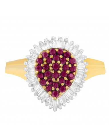 10K Yellow Gold 1ct TDW Round Treated Ruby Gemstone and Baguette Diamond Ballerina Cluster Ring (H-I SI1-SI2) prix pour 